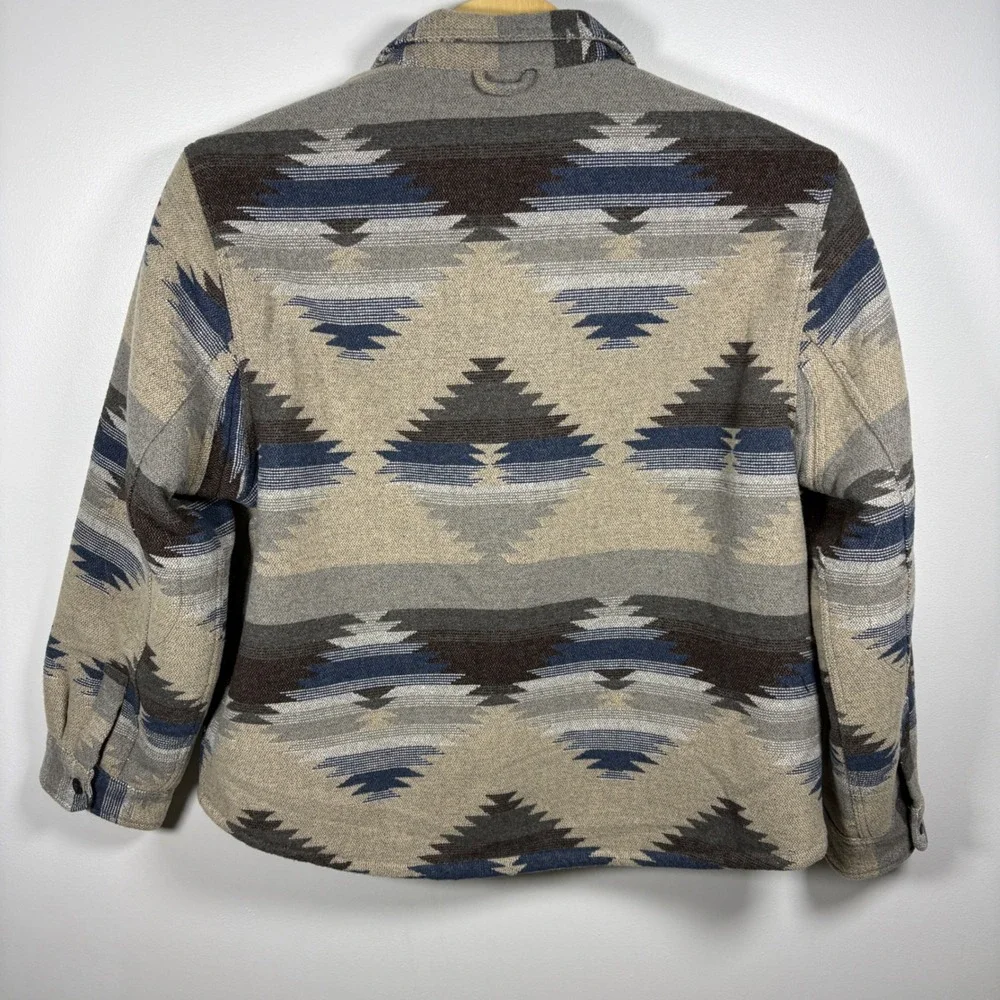 Jachs NY Mens XXL Sherpa Lined Southwestern Shirt Jacket Grey Blue Aztec - Picture 2 of 6